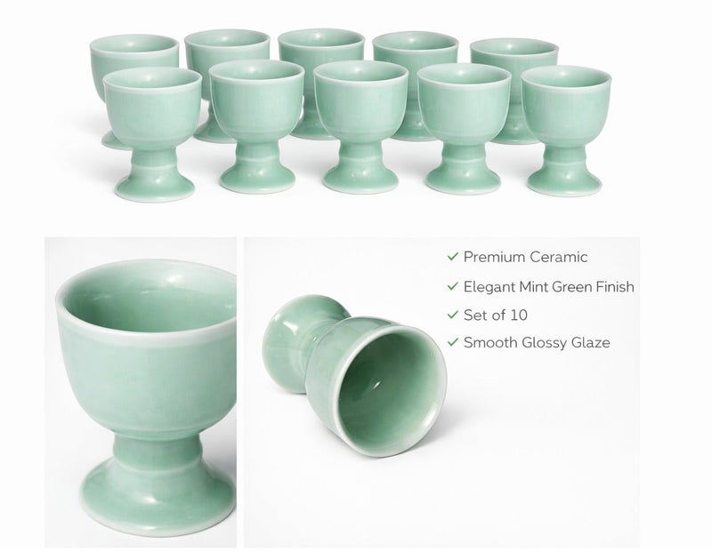 Luxury Mint Green Ceramic Wine Set – 10 Goblets with Wine Pot & Serving Plate, Glossy Glaze Finish, Luxury Gift Box Packaging, Elegant Majlis & Home Serving Set - Image 4